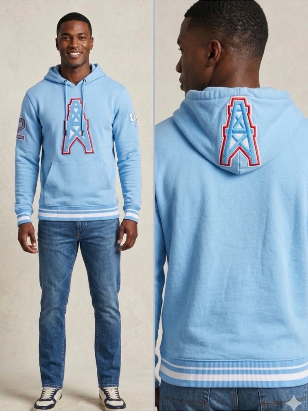 Houston Oilers Pro Standard NFL Retro Classic Blue Logo Hoodie Sweatshirt M